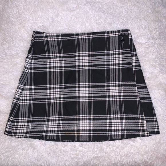 Vintage skirt black and white tartan plaid wrap style xs/s mini - Picture 10 of 11